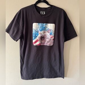 Isaac morris black short sleeve Scaredy Cat Fireworks American Flag t-shirt MENS